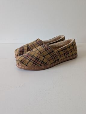 Toms Alpargata Mustard Plaid Polyester/Wool Faux Fur Slip-On Shoes Sz 7